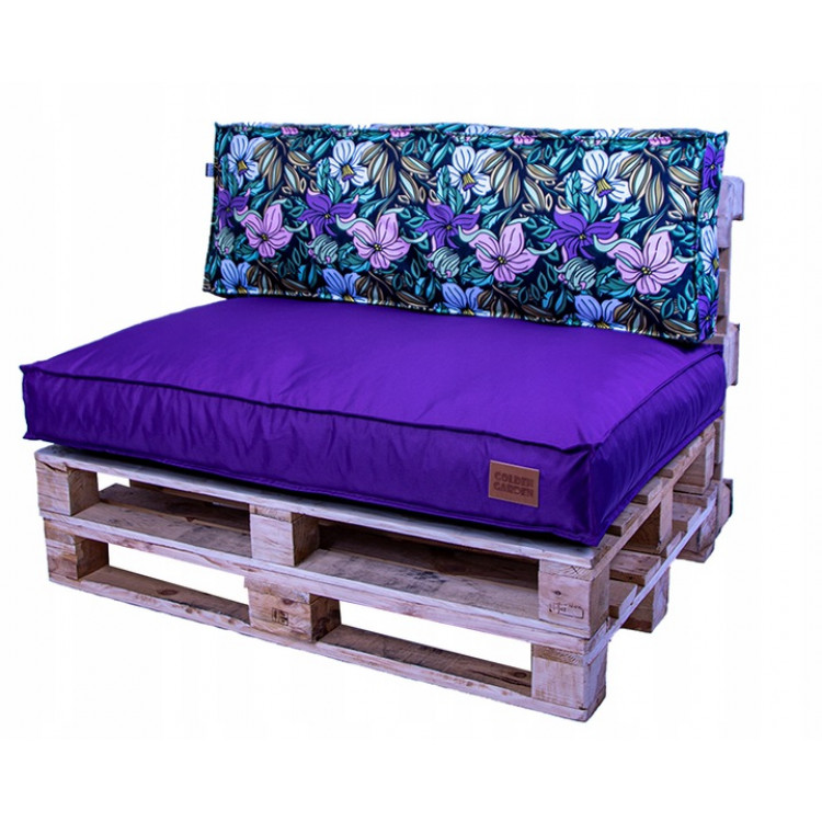 Paletové sedenie Golden Garden GG63 - podsedák a vankúš 120cm x 80cm x 15cm penový granulát fialová vzor kvety 1